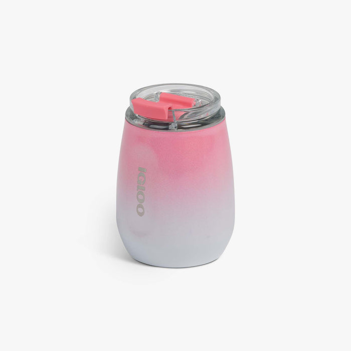 Angle View | 10 Oz Wine Tumbler::Gradient Pink::No-look-sip indicator