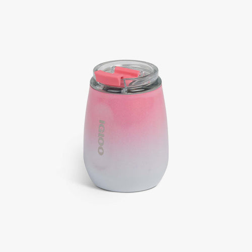 Angle View | 10 Oz Wine Tumbler::Gradient Pink::No-look-sip indicator