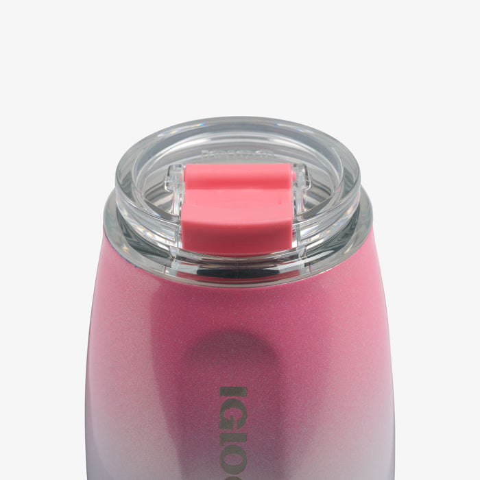 Lid View | 10 Oz Wine Tumbler::Gradient Pink::Leakproof Flip ‘n’ Sip lid