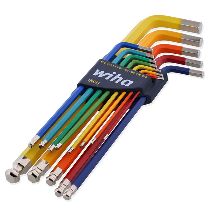 13 Piece Ball End Color Coded Hex L-Key Set - Inch