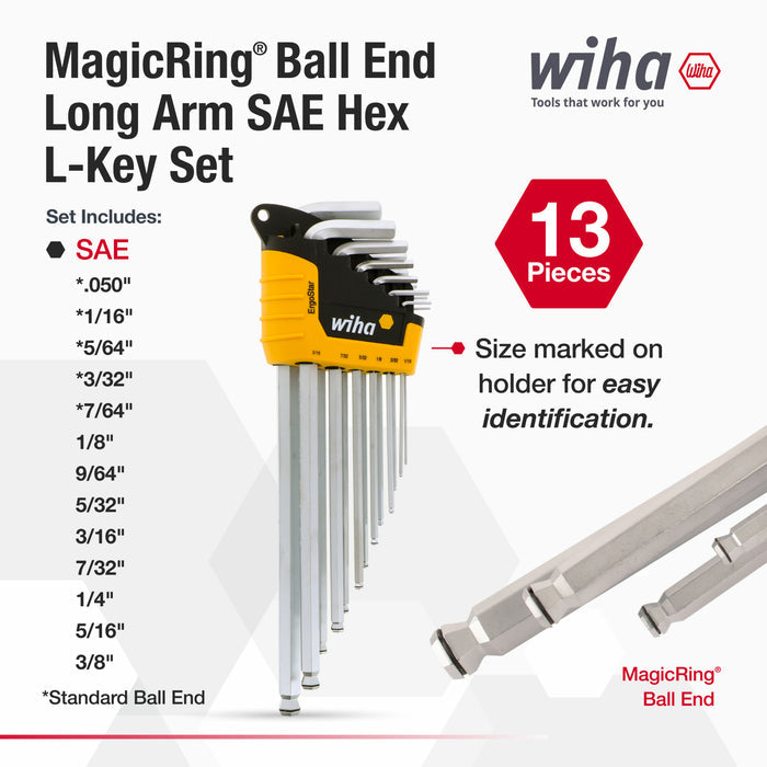 13 Piece MagicRing Ball End Hex L-Key Set - Inch