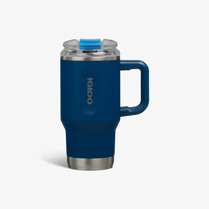 Front View | 18 Oz Flip ‘n’ Sip Travel Mug::Blue Shale::Fits in standard cup holders