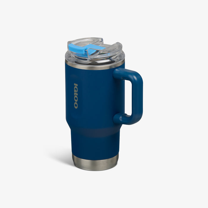 Angle View | 18 Oz Flip ‘n’ Sip Travel Mug::Blue Shale::Ergonomic handle
