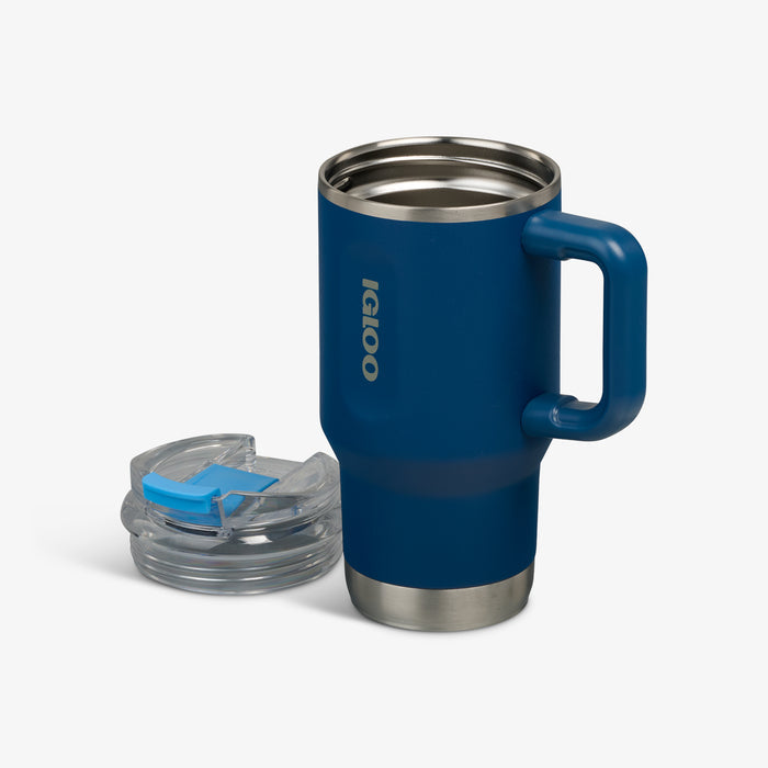 Lid Off View | 18 Oz Flip ‘n’ Sip Travel Mug::Blue Shale::Double-wall, vacuum-insulated