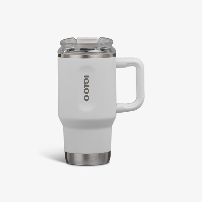 Front View | 18 Oz Flip ‘n’ Sip Travel Mug::White::Fits in standard cup holders