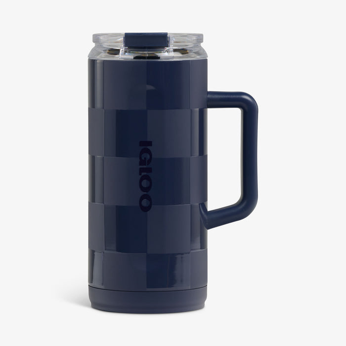 Front View | 1L Beer Mug::Navy Check::Durable stainless steel