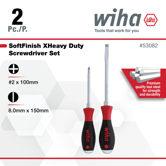 2 Piece SoftFinish XHeavy Duty Slotted and Phillips Screwdriver Set