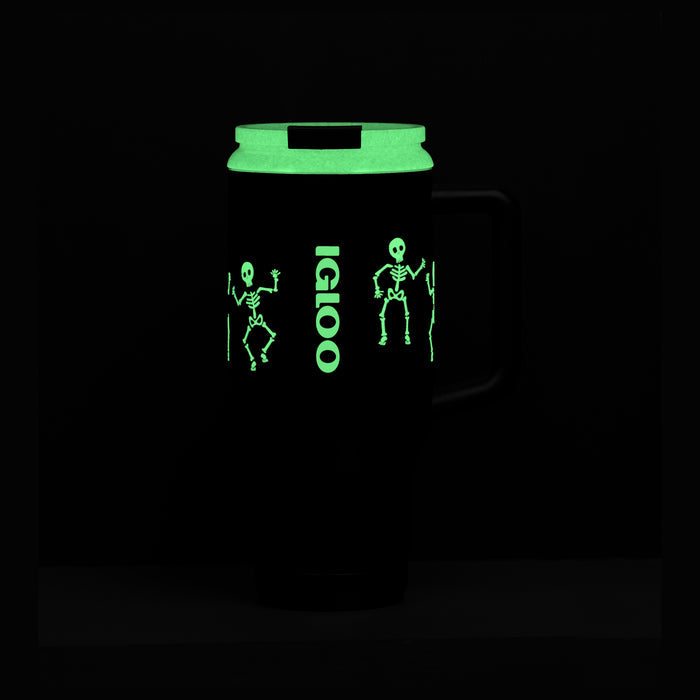 Angle View | 32 Oz Flip ‘n’ Sip Travel Mug::Skeleton Glow::Glows in the dark