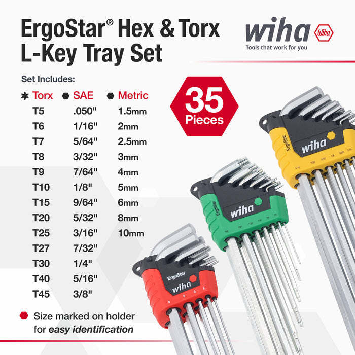 35 Piece ErgoStar L-Key Tray Set - Hex Metric, Hex SAE, Torx