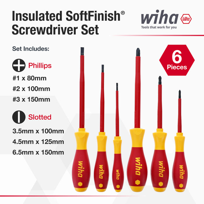 6 Piece Insulated SoftFinish Screwdriver Set - Slotted, Phillips