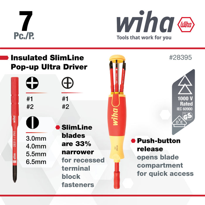 7 Piece Insulated SlimLine Ultra-Driver Blade Set Slotted, Phillips, Terminal