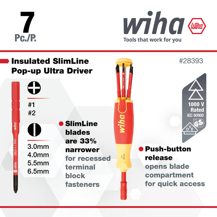 7 Piece Insulated SlimLine Ultra-Driver Blade Set Slotted, Phillips