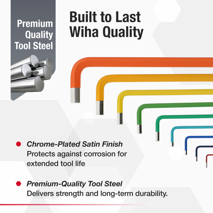 9 Piece Ball End Color Coded Hex L-Key Set - Metric
