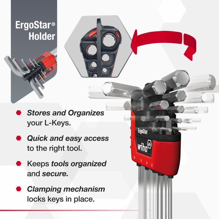 9 Piece MagicRing Ball End Long Arm Hex L-Key Set - Metric