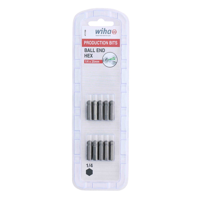 Ball End Hex Bit 1/4 - 25mm - 10 Pack