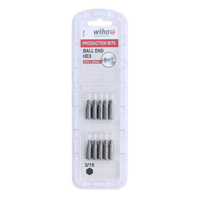 Ball End Hex Bit 3/16 - 25mm - 10 Pack
