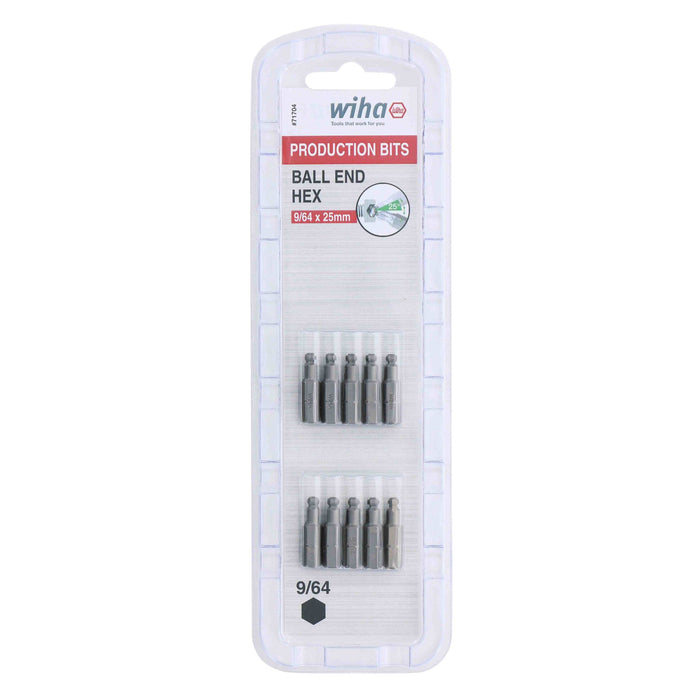 Ball End Hex Bit 9/64 - 25mm - 10 Pack