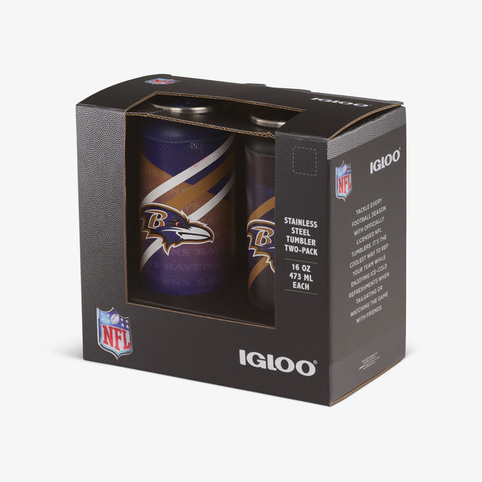 Packaging View | Baltimore Ravens Home & Away 16 Oz Can 2-Pack::::Built-in coaster