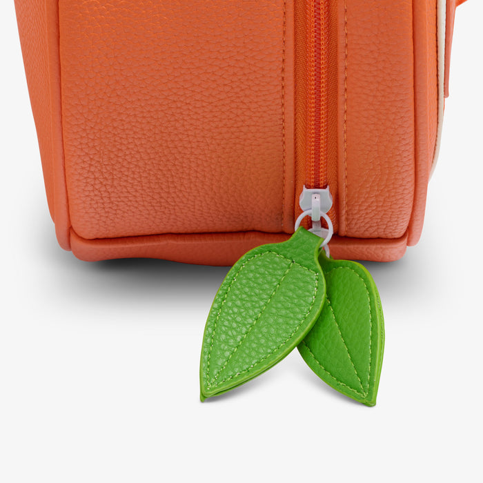 Zipper View | Citrus Crossbody Cooler Bag::Orange::Vegan leather exterior