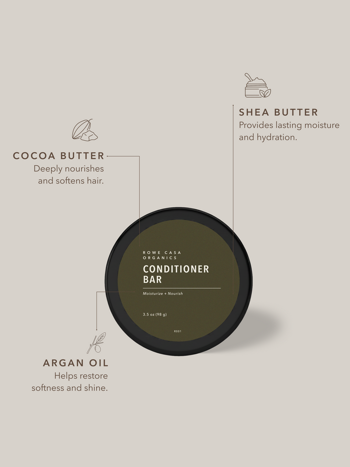 Natural Conditioner Bar for soft, moisturized hair without parabens, phthalates, or synthetic fragrances.