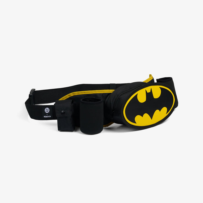 Angle View | DC Super Heroes Batman™ Belt Fanny Pack Cooler::::Snap-button pouch