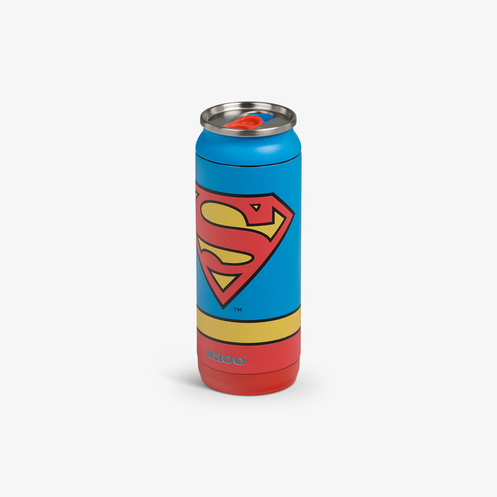 Angle View | DC Super Heroes Superman™ 16 Oz Can::::Sliding mouth-opening tab