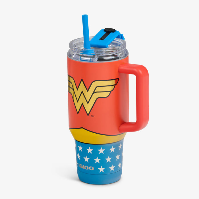 Angle View | DC Super Heroes Wonder Woman™ 32 Oz Travel Mug::::Fits most cup holders