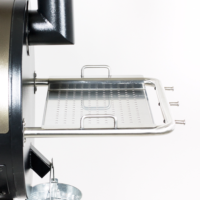 Silver Deluxe Side Shelf for Pit Boss Grills 700 & 820 Models, featuring a perforated design for added functionality.