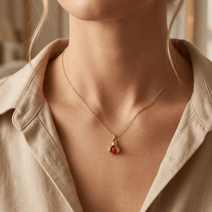 Dije en Forma de San Antonio en Oro 18k y Coral
