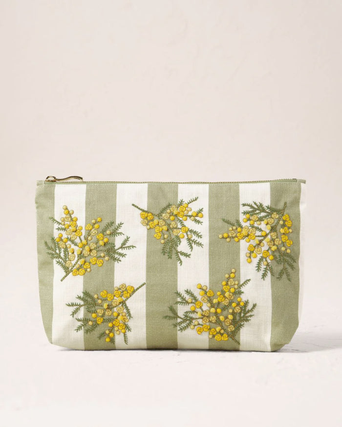 Elizabeth Scarlett Cotton Everyday Pouch - Mimosa Stripe Green