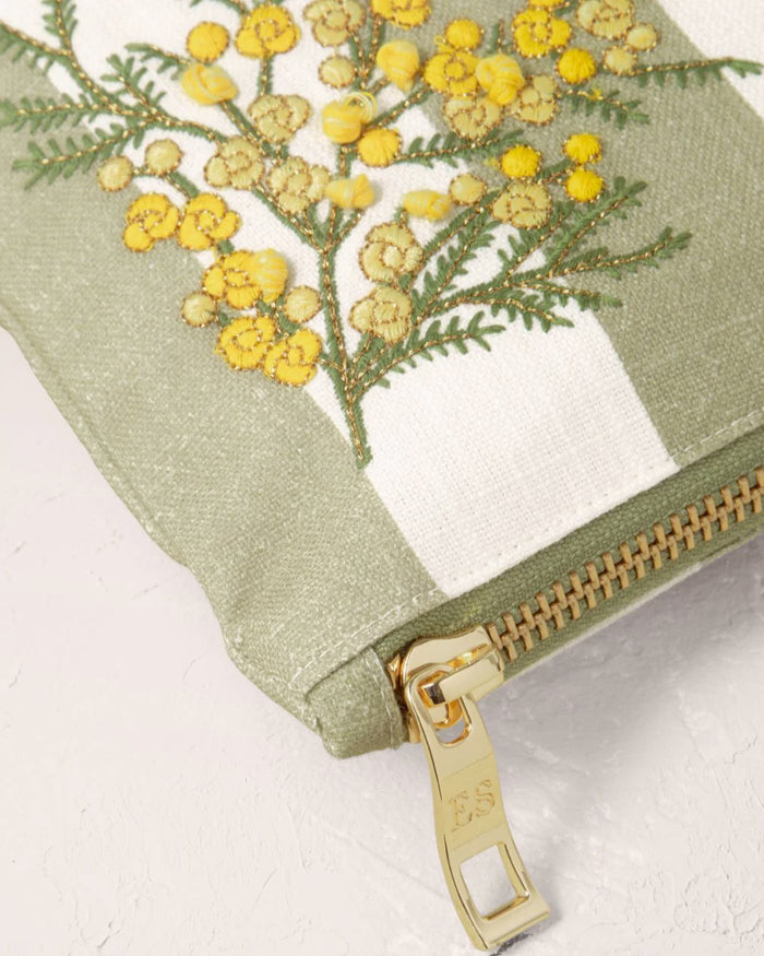 Elizabeth Scarlett Cotton Everyday Pouch - Mimosa Stripe Green