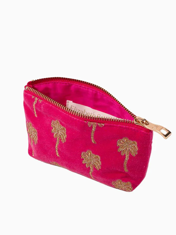 Elizabeth Scarlett Velvet Coin Purse - Pink Gold Palm