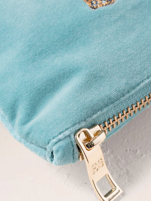 Elizabeth Scarlett Velvet Mini Pouch - Dusky Teal Celestial Tigers
