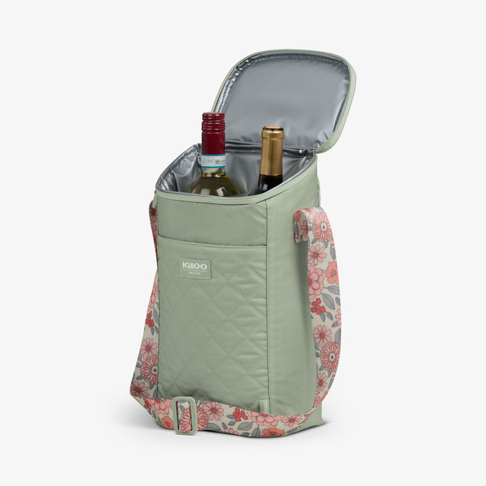 Open View | Floral MaxCold® DUO Vertical Crossbody Cooler Bag::Sage::MaxCold insulation