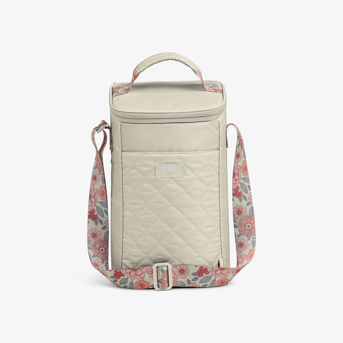 Front View | Floral MaxCold® DUO Vertical Crossbody Cooler Bag::Linen::Exclusive floral print