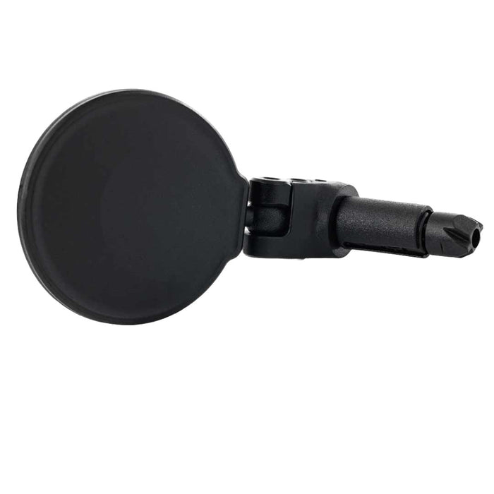 Close up of the back side of the BiKASE handlebar end mirror against a white background. View 1