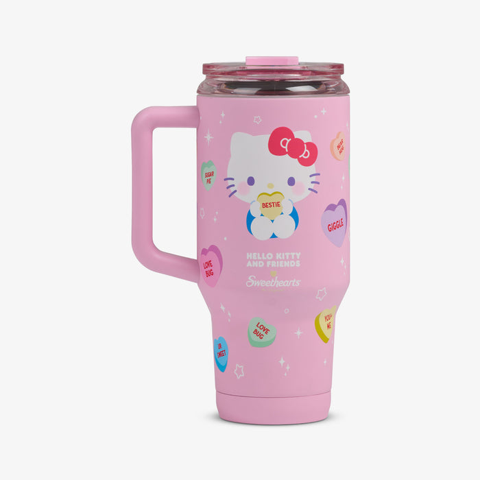 Back View | Hello Kitty® and Friends x Sweethearts® Candies 32 Oz Travel Mug::::Fits most cup holders