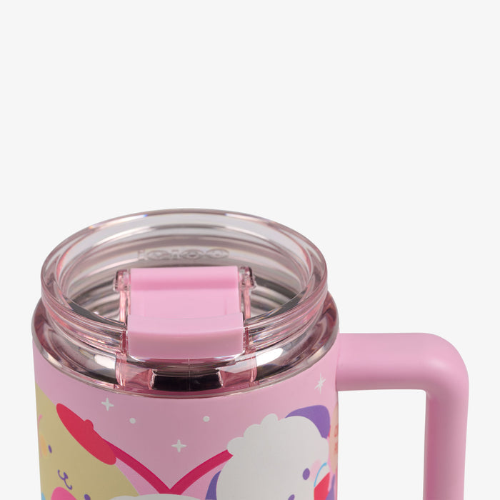 Lid Closed View | Hello Kitty® and Friends x Sweethearts® Candies 32 Oz Travel Mug::::Leakproof lid & leak-resistant straw