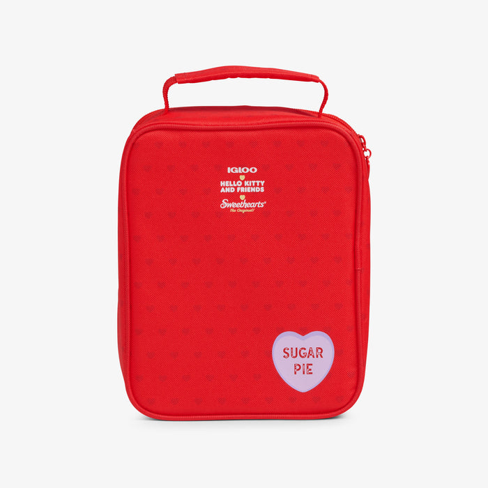 Back View | Hello Kitty® and Friends x Sweethearts® Candies Vertical Lunch Cooler::::Conversation heart screenprint