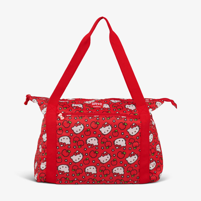 Front View | Hello Kitty® Red Apples Packable Puffer 20-Can Cooler Bag::::Hello Kitty’s bow zipper pulls