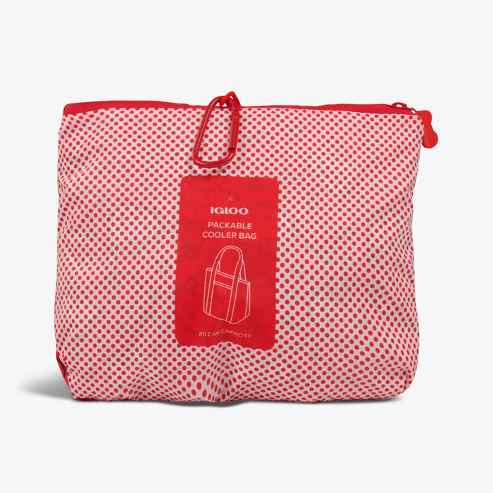 Packed View | Hello Kitty® Red Apples Packable Puffer 20-Can Cooler Bag::::Compressible design