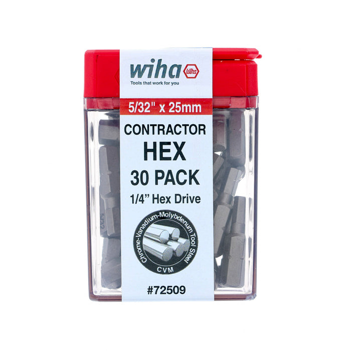 Wiha 72509 Hex Contractor Insert Bit 5/32" x 25mm - 30 Piece