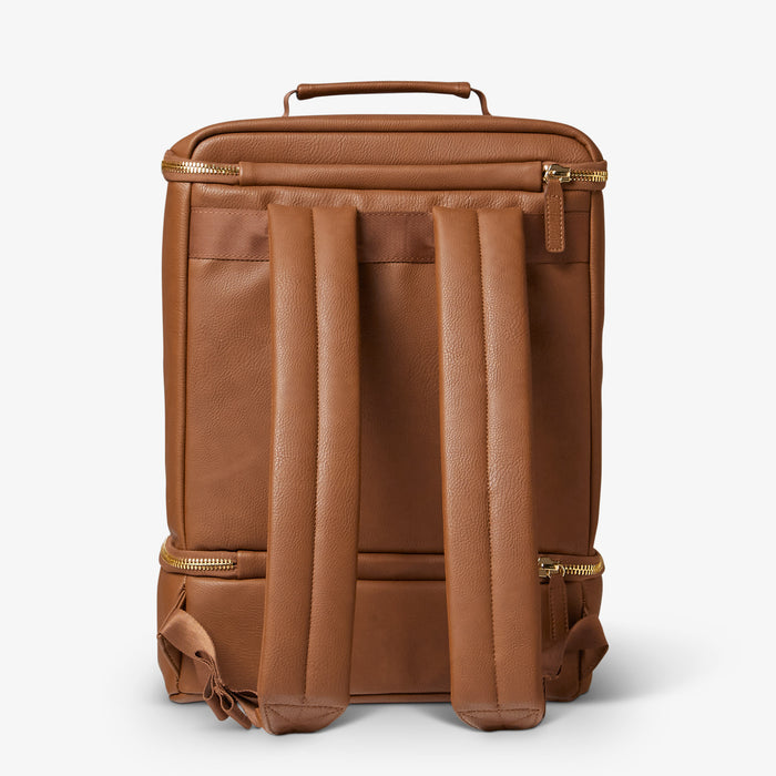 Back Straps View | Igloo Luxe Dual Compartment Backpack::Cognac::Adjustable backpack straps