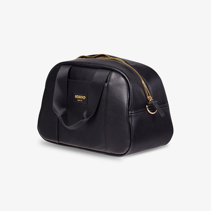 Angle View | Igloo Luxe Satchel Cooler Bag::Black::Vegan leather exterior