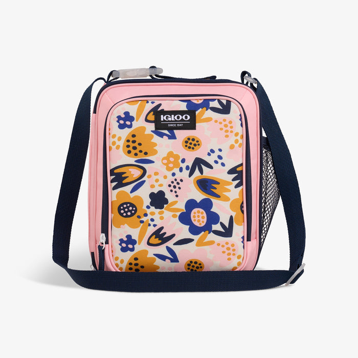 Front View | Kids Everyday Lunch Vertical Cooler Bag::Floral::Water-resistant exterior