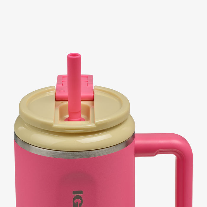 Straw View | Kids Lunch 18 Oz Travel Mug::Thrift Pink::Flip straw w/protective cover