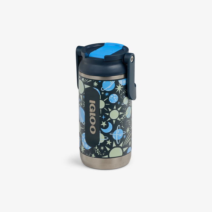Angle View | Kids Lunch Glow 12 Oz Sipper Bottle::Cosmic Glow::Hot/cold compatible