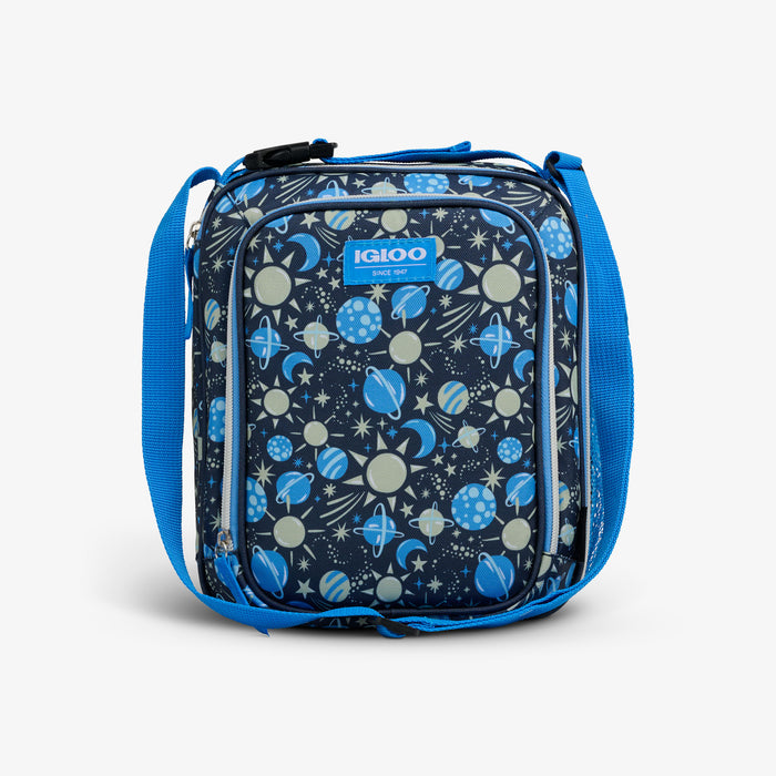 Front View | Kids Lunch Glow Vertical Cooler + Bento Box::Cosmic Glow::Water-resistant exterior