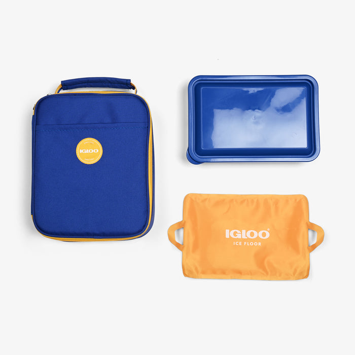 Lay Flat View | Kids Lunch Vertical Cooler Bundle (Bento Box + Ice Floor)::Electric Indigo::Bento box + refreezable ice floor