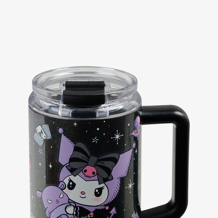 Lid Closed View | Kuromi™ 32 Oz Travel Mug::::Leakproof lid & leak-resistant straw